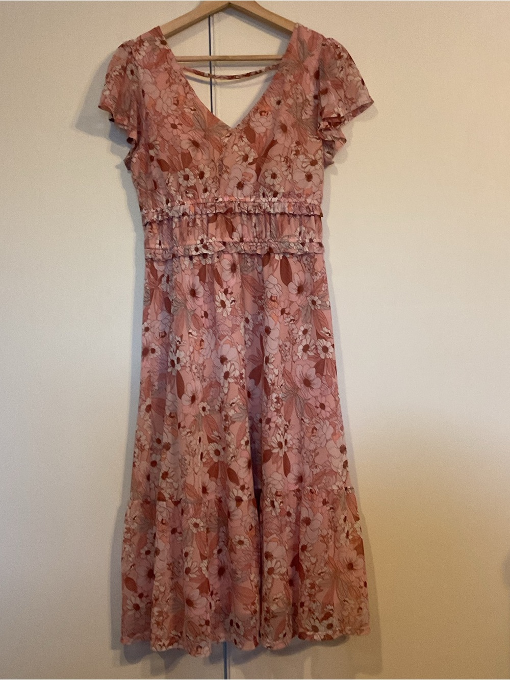 Luxology Floral Boho Romantic Coquette Sheer Mesh Fairy Women's Midi Dress Sz M